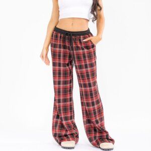 Classic Plaid Trousers with Elastic Waist & Pockets